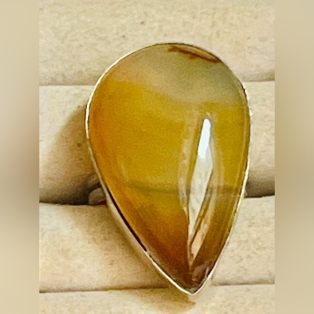 VTG Silver Plated agate Cabochon  Ring Sz 9.5-10